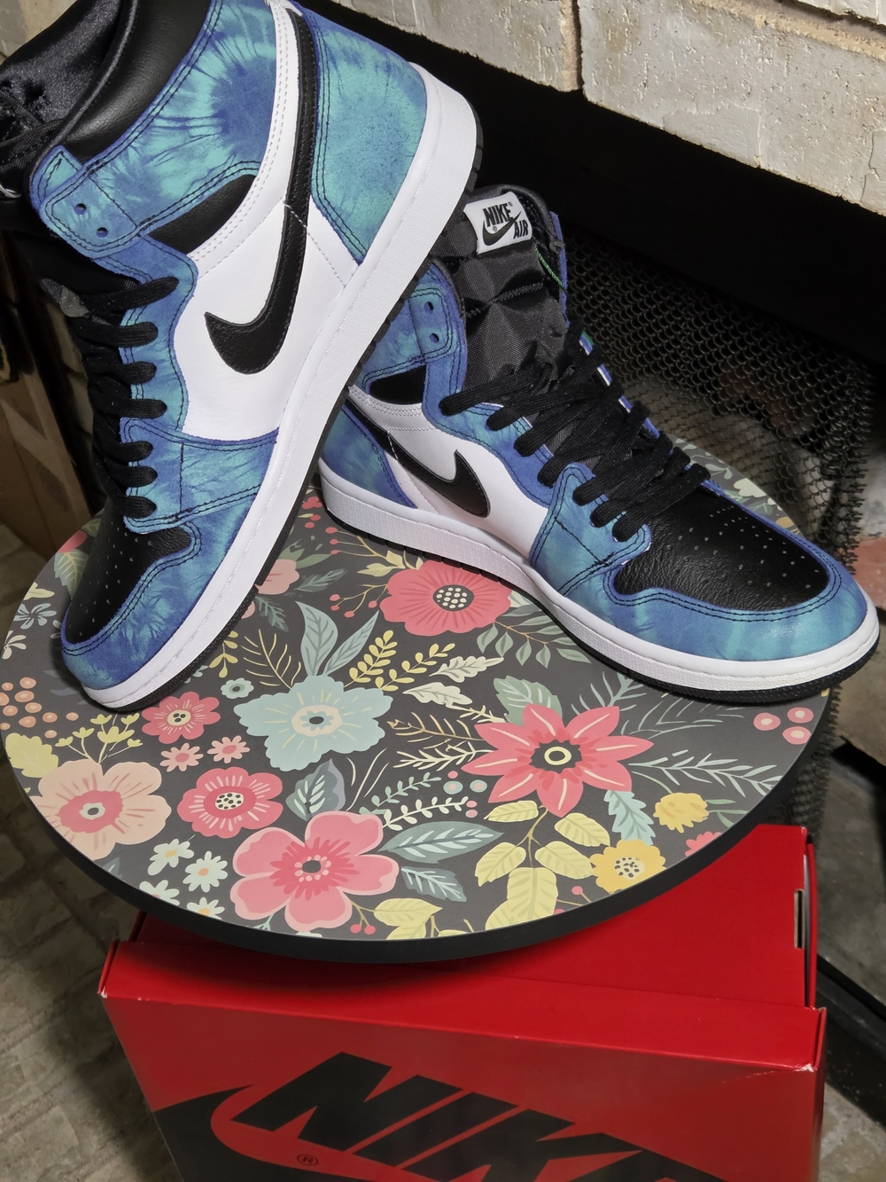 Brand New AJ1- High Sneakers in Blue Tie-Dye with Black & White